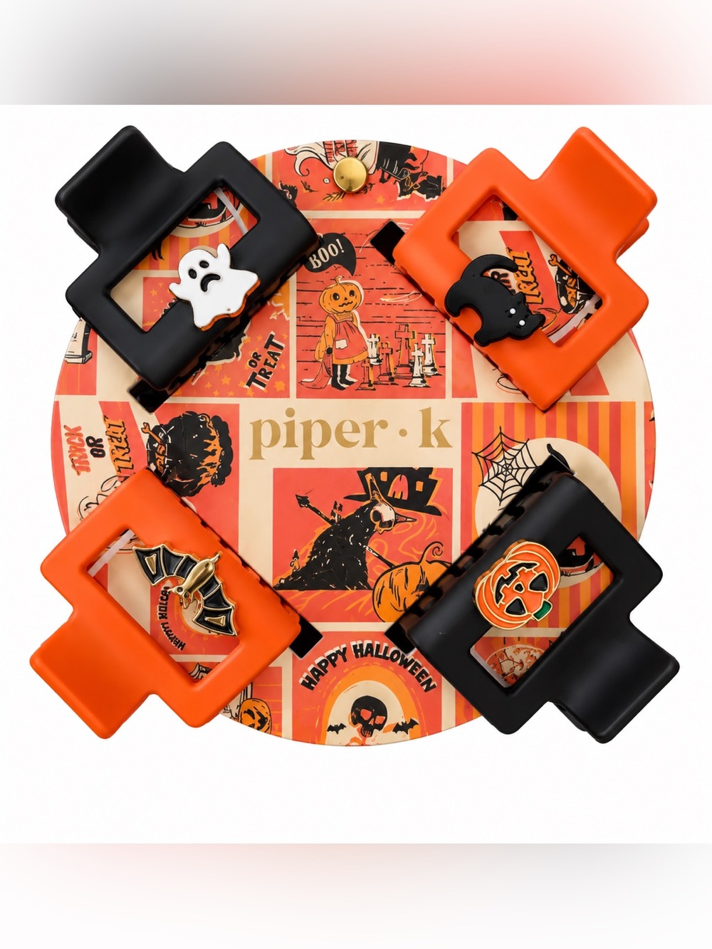 Piper K Halloween Hair Claw Clips Set of 4 Ghost Cat Bat Pumpkin